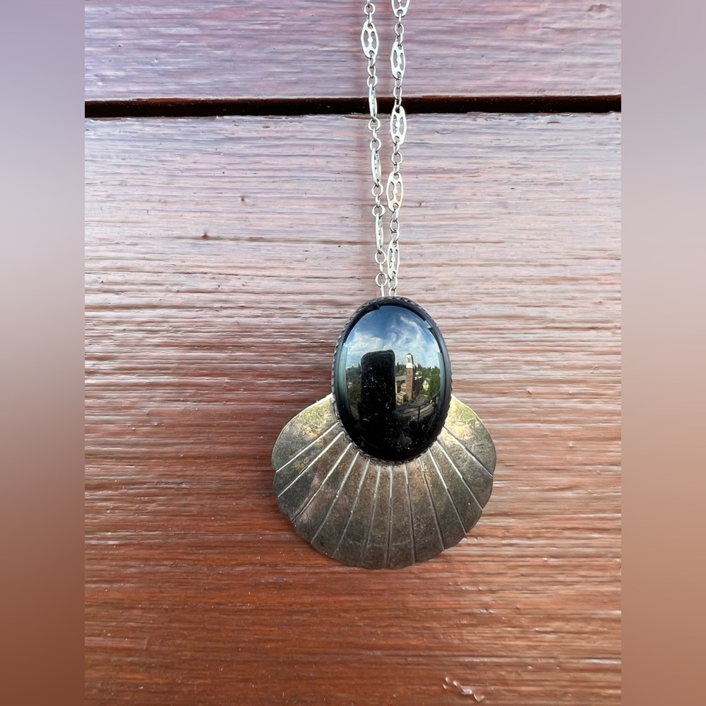 Vintage Navajo Begay Onyx Necklace (Engraved)